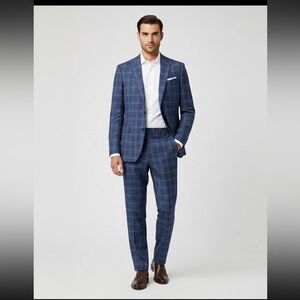 Brooks Brothers Mens Explorer Regent Fit Wool Windowpane Plaid Blue Suit 40R